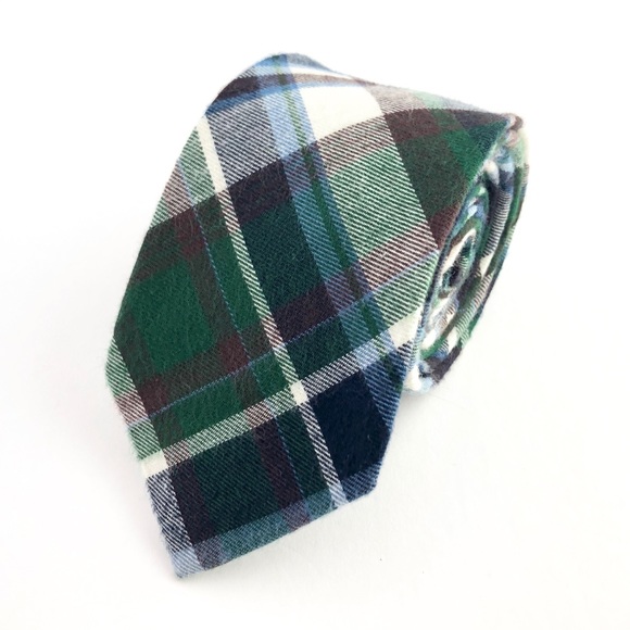 Groomsland Other - Men's Forest Green Plaid Flannel Necktie